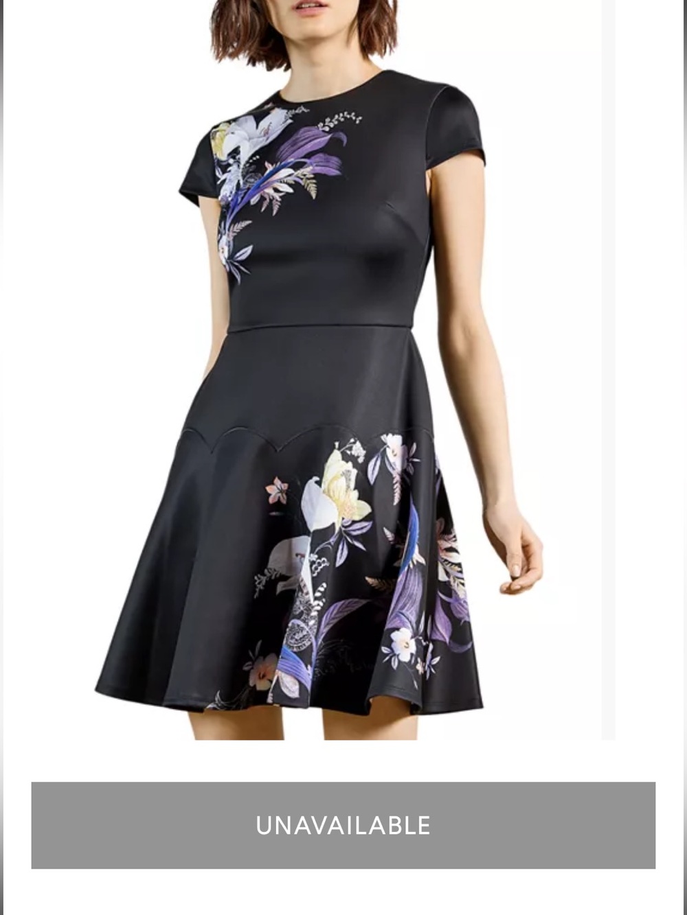 Ted Baker London Black Mini Dress with Purple & Cream Floral Print